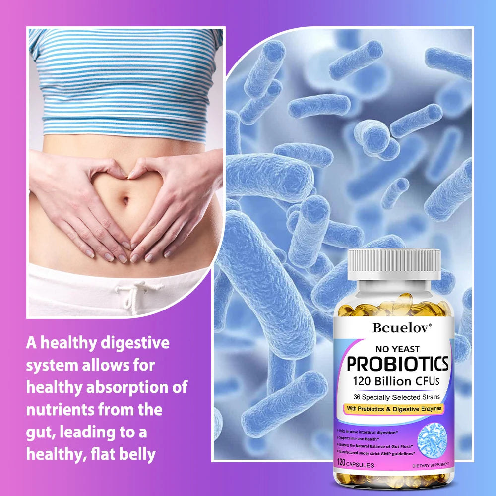 Probiotics 120 Billion CFU – 36 Strains with Prebiotics & Enzymes for Digestion & Immunity