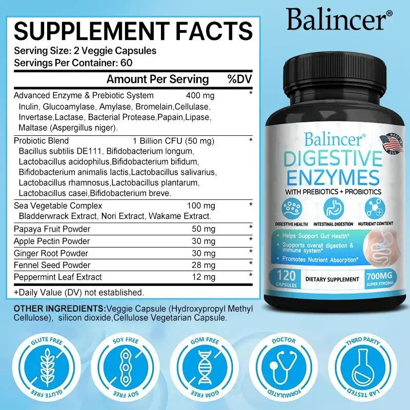 Digestive Enzyme + Probiotic & Prebiotic – Gut Health & Immune Support