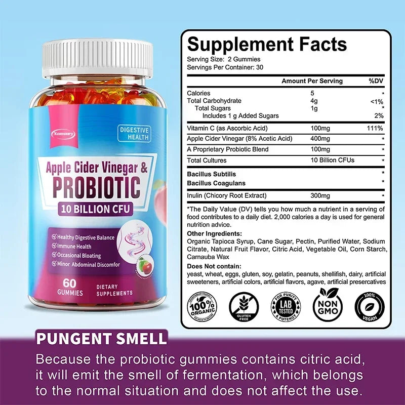 Probiotic + Apple Cider Vinegar Gummies – Supports Digestion, Gut Health & Immune Function