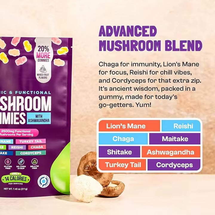 Super Mushroom Complex Gummies W/ Ashwagandha – Immunity & Cardiovascular Support