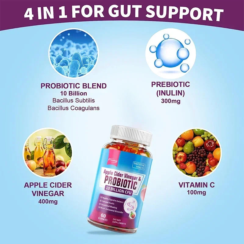 Probiotic + Apple Cider Vinegar Gummies – Supports Digestion, Gut Health & Immune Function